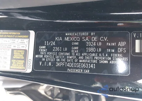 2025 Kia K4 Lxs from USA, damaged, VIN 3KPFT4DE0SE063141